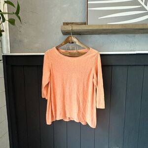 Eileen Fisher 100% Linen Orange Coral Knit 3/4  Sleeve Top size 1X